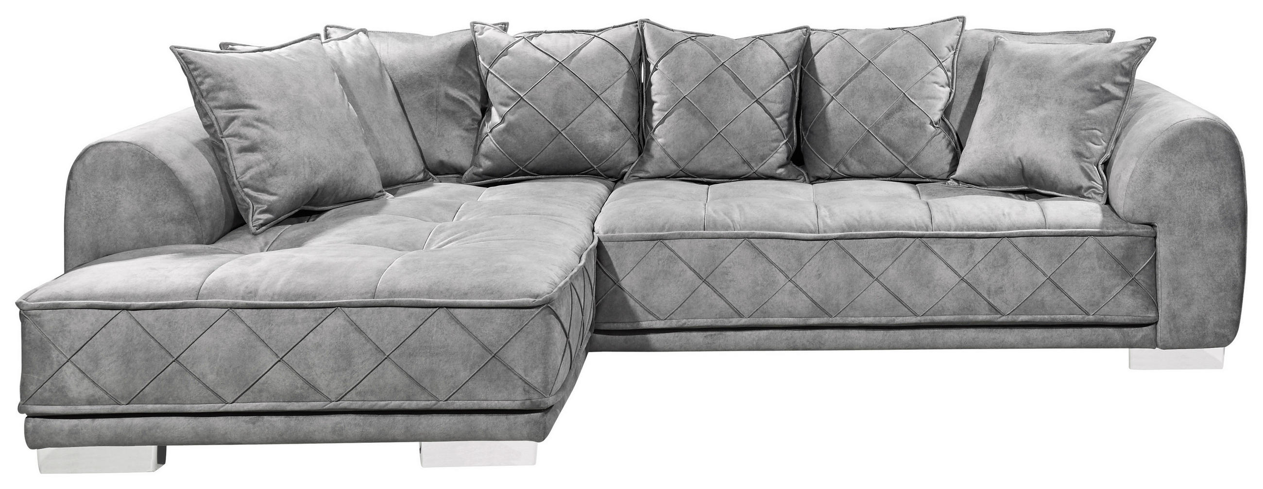 ECKSOFA Grau Mikrovelours Rückenkissen, Rücken echt  - Silberfarben/Grau, Basics, Kunststoff/Textil (319/194cm) - MID.YOU