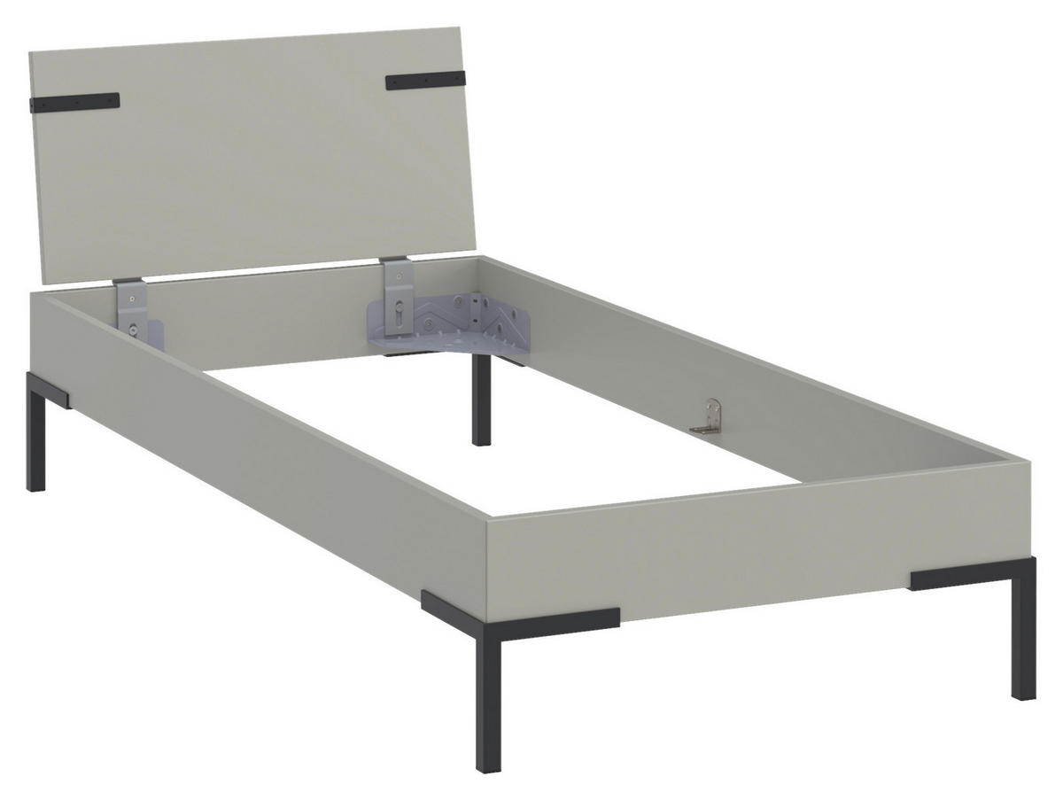 BETT 90/200 cm,  in Hellgrau,  - Hellgrau/Schwarz, Design, Metall (90/200cm) - Xora