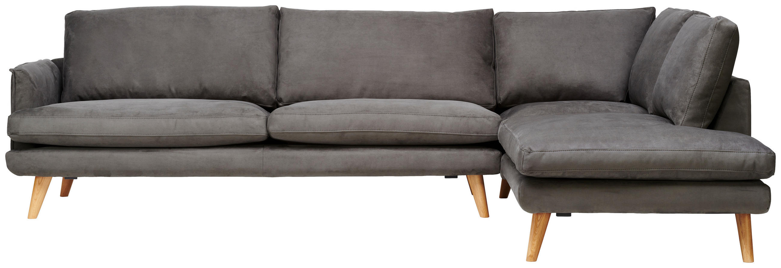 ECKSOFA  Lederlook Grau  - Eichefarben/Grau, Design, Holz/Textil (300/200cm) - Livetastic