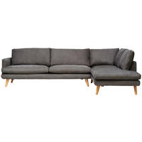 ECKSOFA  Lederlook Grau  - Eichefarben/Grau, Design, Holz/Textil (300/200cm) - Livetastic