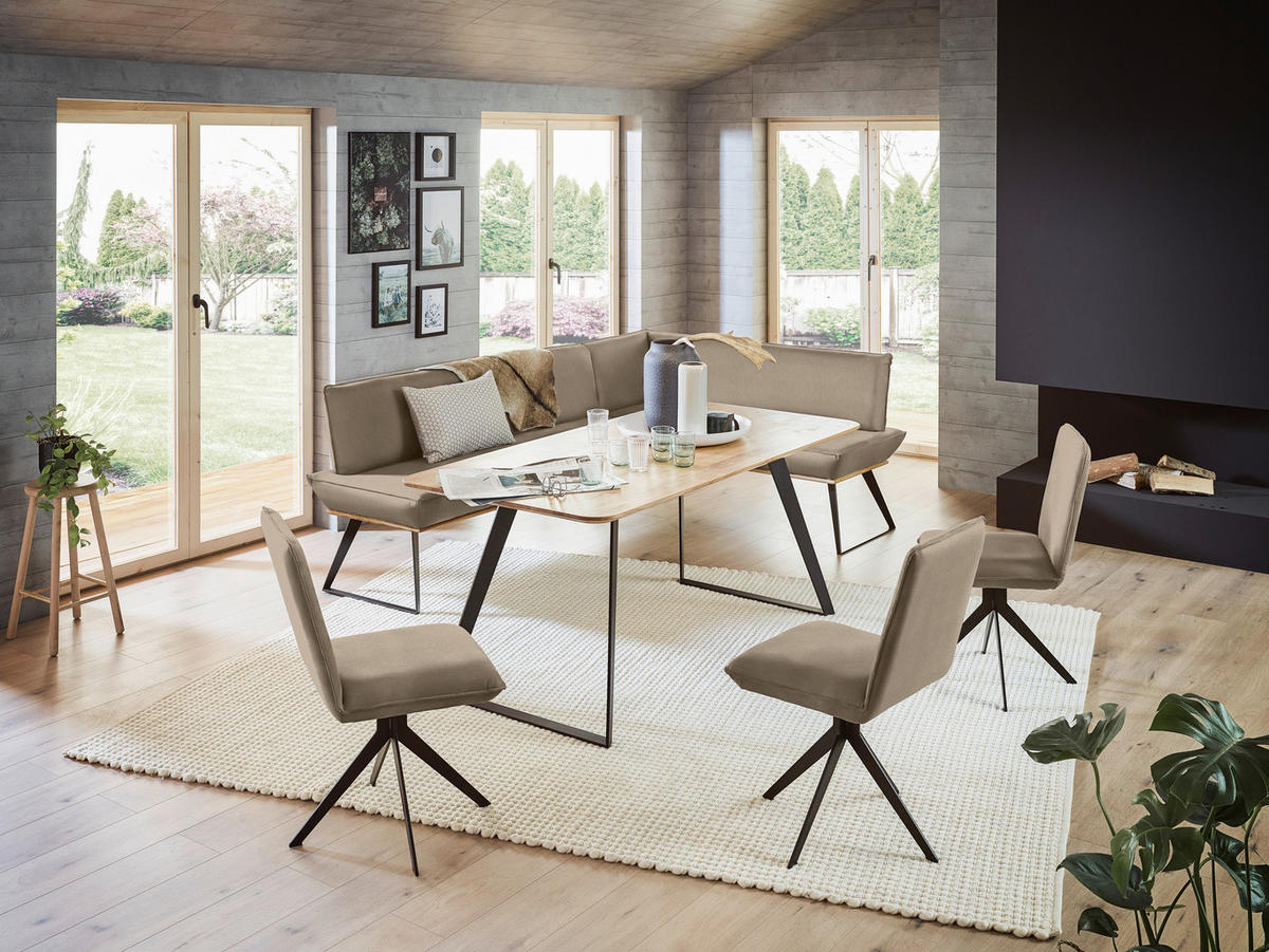 ECKBANK in Holz, Metall, Textil Schwarz, Eichefarben, Hellgrau  - Eichefarben/Hellgrau, Design, Holz/Textil (163/243cm) - Voleo