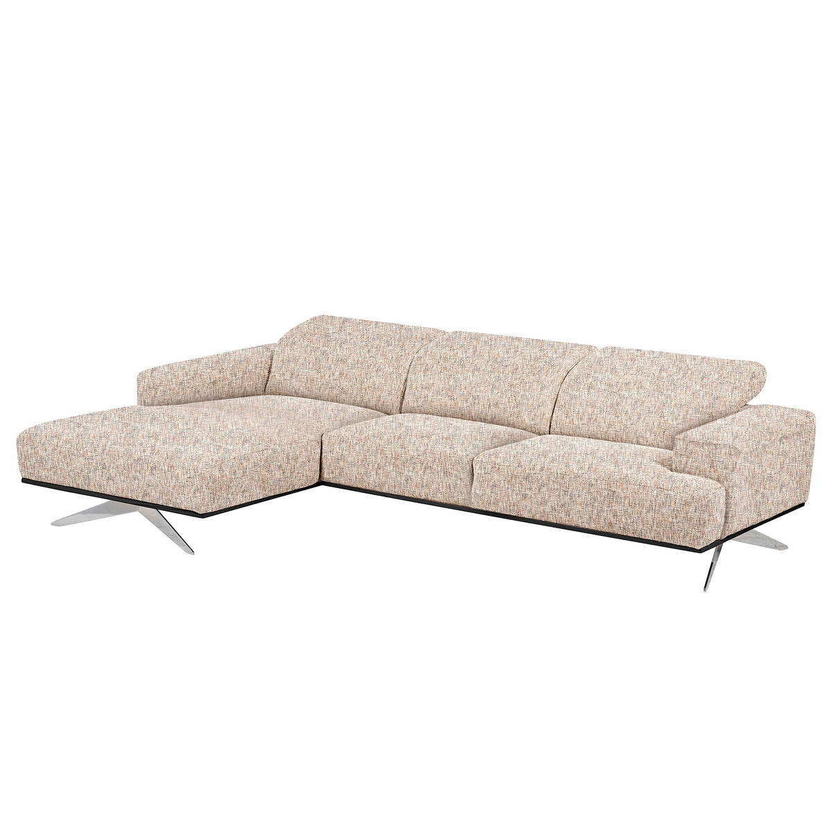 ECKSOFA PORTLAND in Struktur Blau, Gelb, Rot, Weiß Kopfteilverstellung  187/295 cm  - Chromfarben/Blau, Design, Holz/Textil (187/295cm) - Livetastic