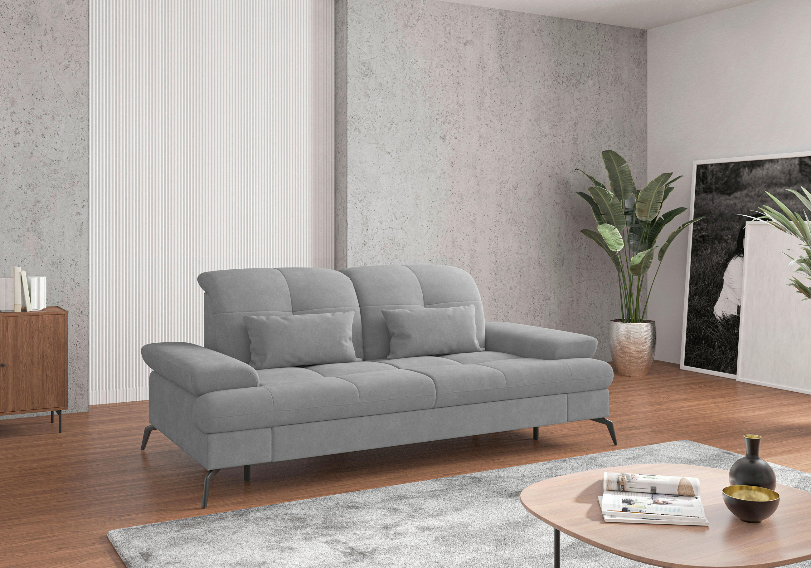 2,5-SITZER in Flachgewebe Grau  - Schwarz/Grau, KONVENTIONELL, Textil/Metall (202/90/122cm) - Sit & More