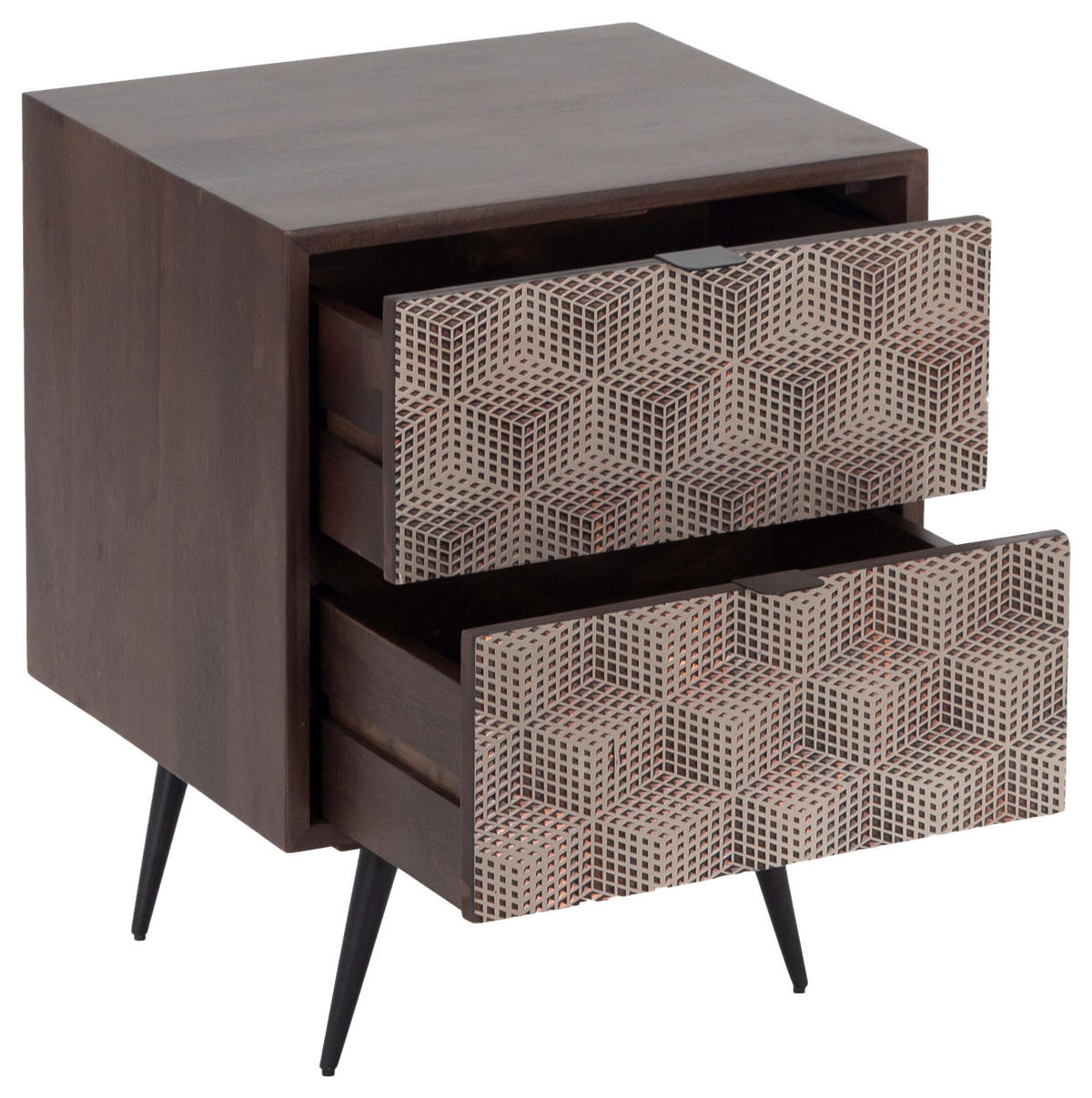 ÉJJELISZEKRÉNY keményfa mangófa diószínű  - fekete/rézszínű, Modern, faalapú anyag/fém (40/50/35cm) - MID.YOU