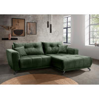 ECKSOFA Velours Dunkelgrün  - Dunkelgrün/Schwarz, Modern, Textil/Metall (246/177cm) - MID.YOU