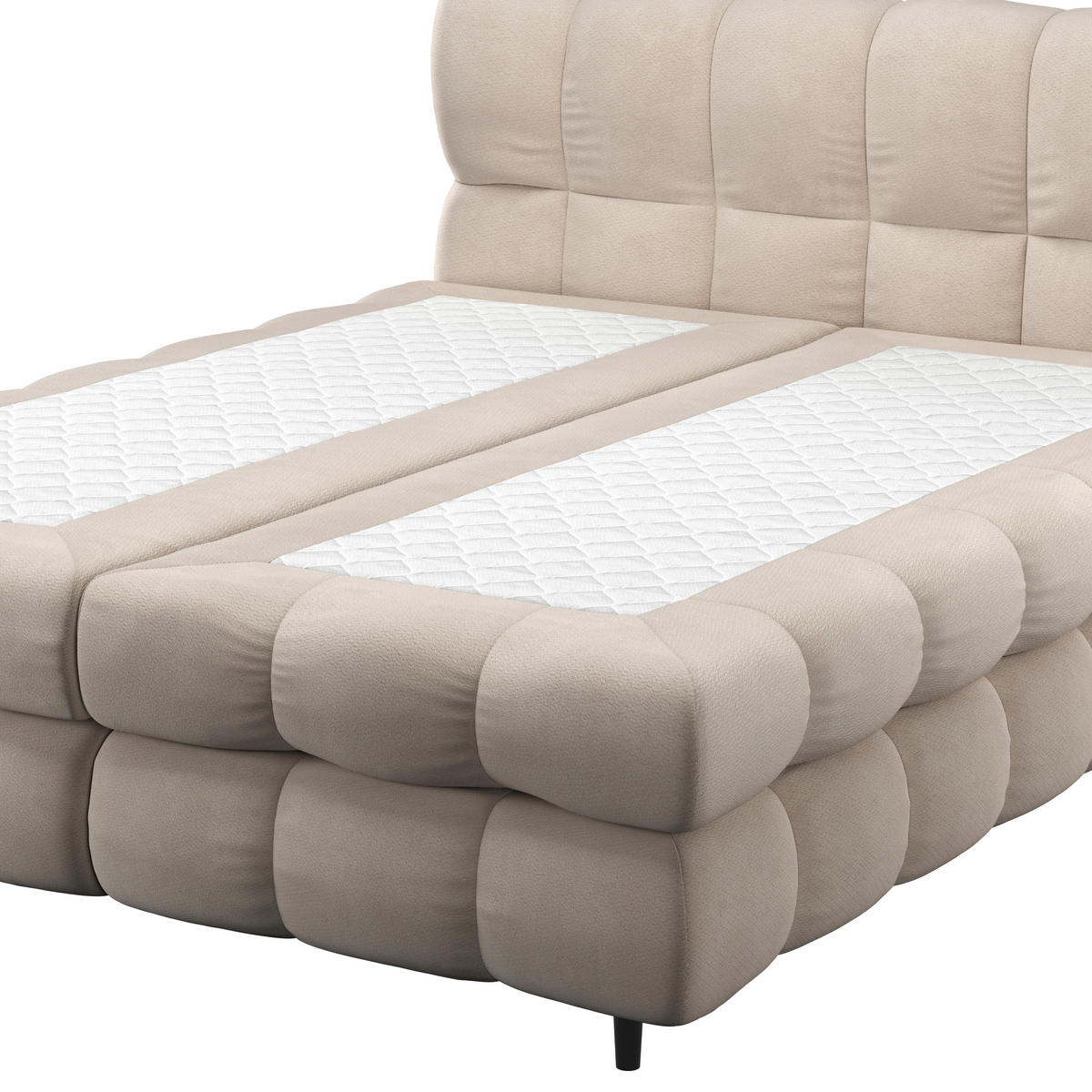 BOXBETT 200/200 cm,  in Creme, gepolstertes Kopfteil, Bettkasten, Topper, H3 + H3 = fest  - Creme/Schwarz, Design, Textil/Metall (200/200cm) - Ti'me