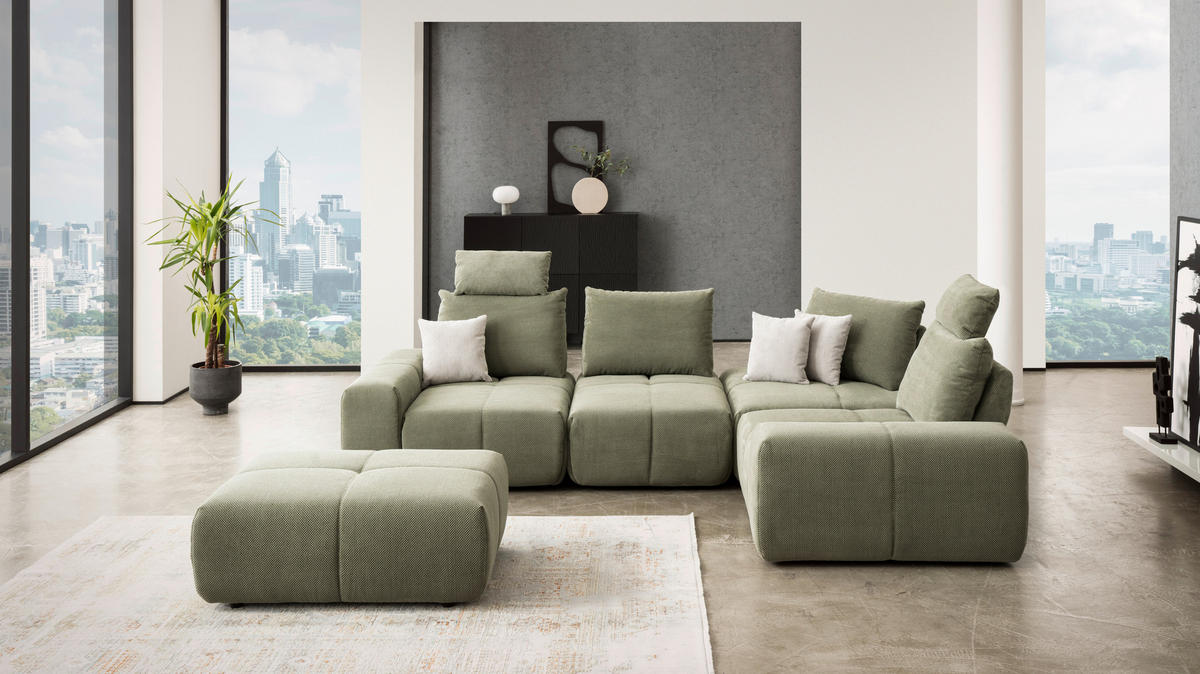 ECKSOFA in Velours Olivgrün  - Schwarz/Olivgrün, Design, Kunststoff/Textil (326/236cm) - Xora