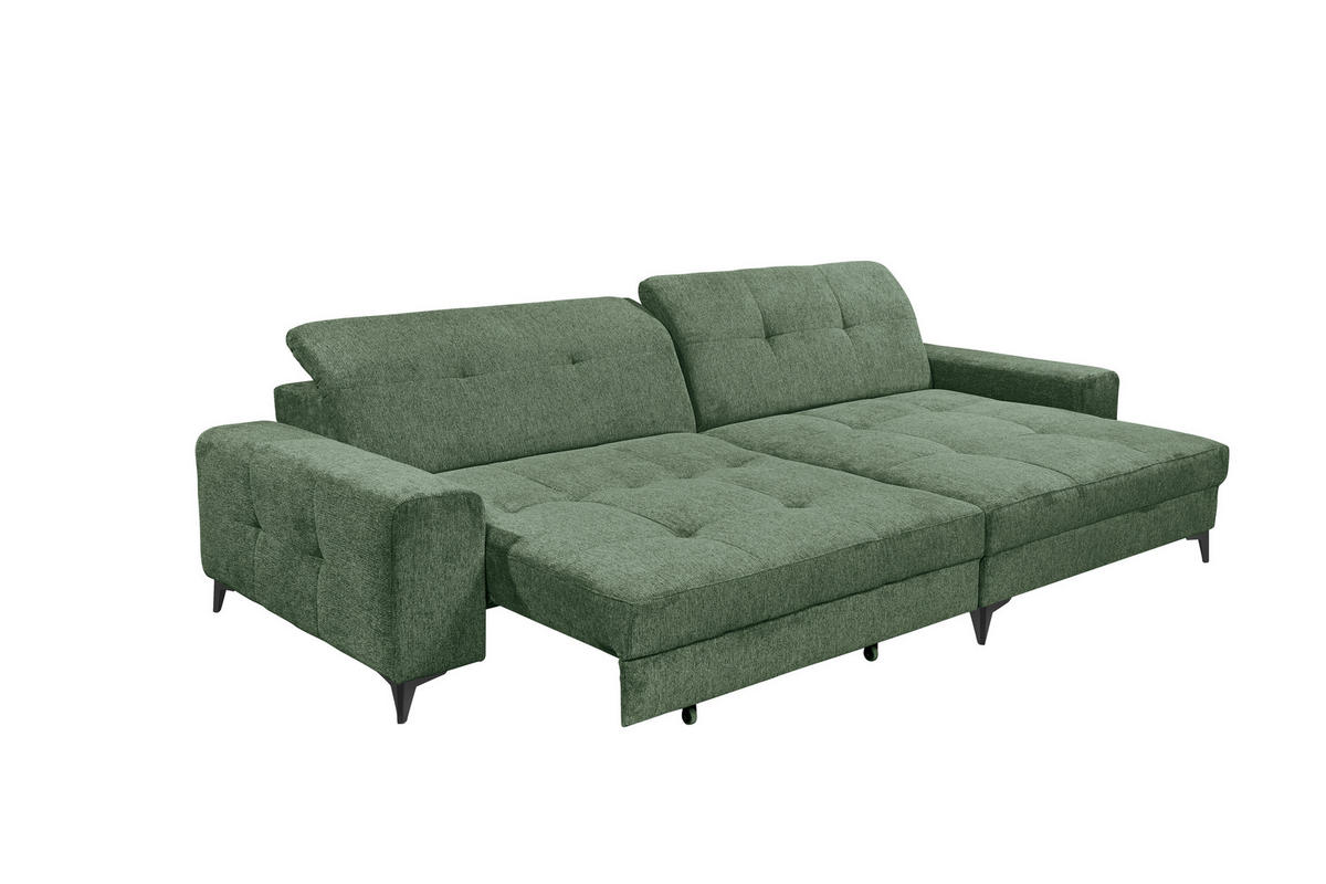ECKSOFA SORELLA Dunkelgrün Mikrovelours Kopfteilverstellung, Sitztiefenverstellung  - Dunkelgrün/Schwarz, Design, Kunststoff/Textil (328/182cm) - MID.YOU