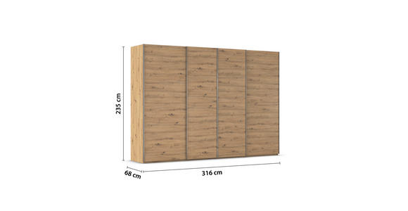 SCHWEBETÜRENSCHRANK 316/235/68 cm 4-türig Eiche Artisan  - Chromfarben/Eiche Artisan, Design, Holzwerkstoff/Metall (316/235/68cm) - Novel