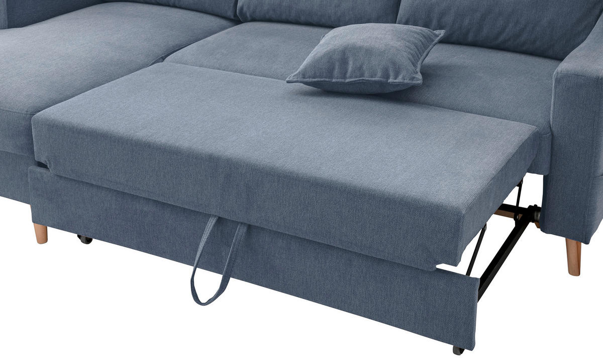 ECKSOFA in Struktur Blau  150/228 cm  - Blau/Naturfarben, KONVENTIONELL, Holz/Textil (150/228cm) - P & B