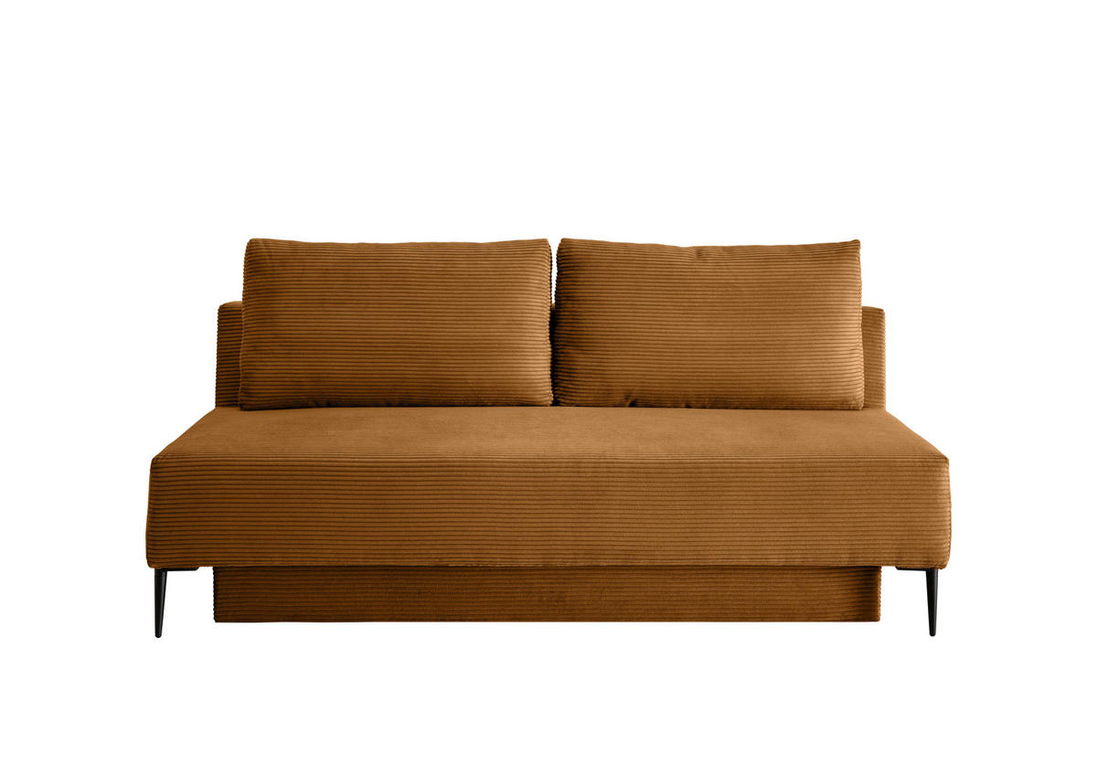 SCHLAFSOFA  mit Liegefunktion, Schlafen auf Sitzhöhe, Rücken echt Cord Goldfarben  - Goldfarben/Schwarz, MODERN, Textil/Metall (198/90/100cm) - Livetastic