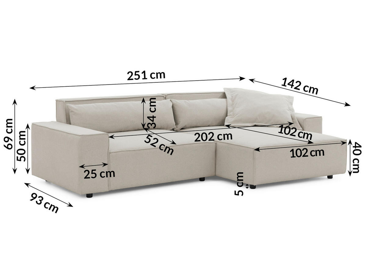 ECKSOFA Webstoff Beige  - Beige/Schwarz, Design, Kunststoff/Textil (251/142cm) - P & B