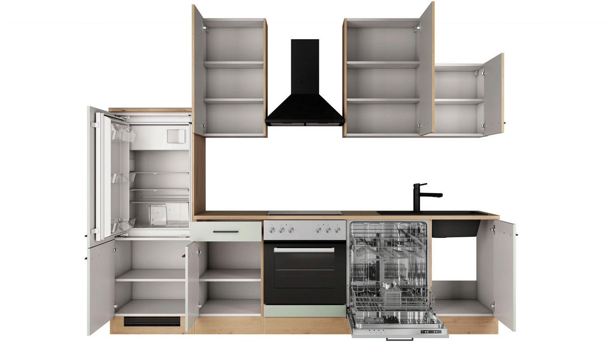 KUCHYNSKÝ BLOK 280 cm - čierna/trstinovozelená, Trend, kov/kompozitné drevo (280cm) - FlexWell