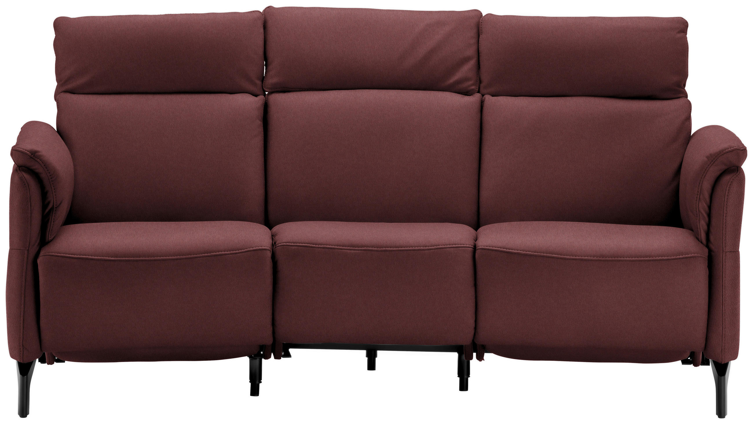 TRAPEZSOFA Echtleder Bordeaux  - Bordeaux/Schwarz, KONVENTIONELL, Leder/Metall (221/103/95cm) - Dieter Knoll