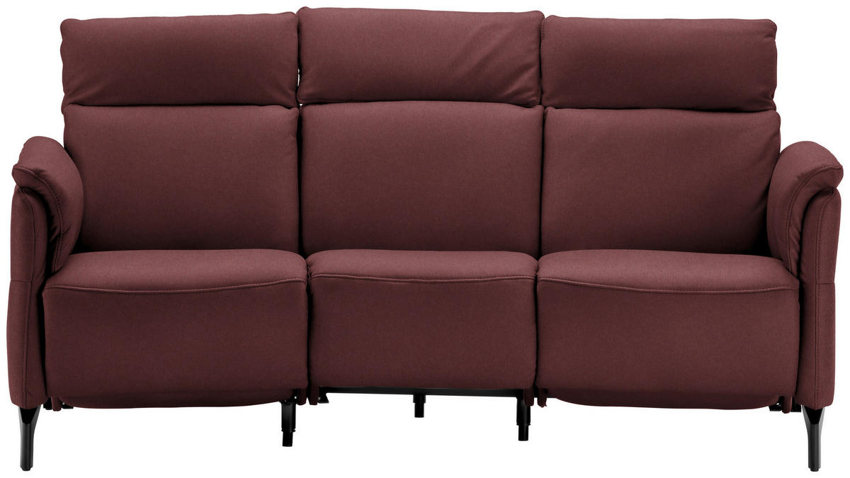 TRAPEZSOFA in Echtleder Bordeaux  - Bordeaux/Schwarz, Konventionell, Leder/Metall (221/103/95cm) - Dieter Knoll