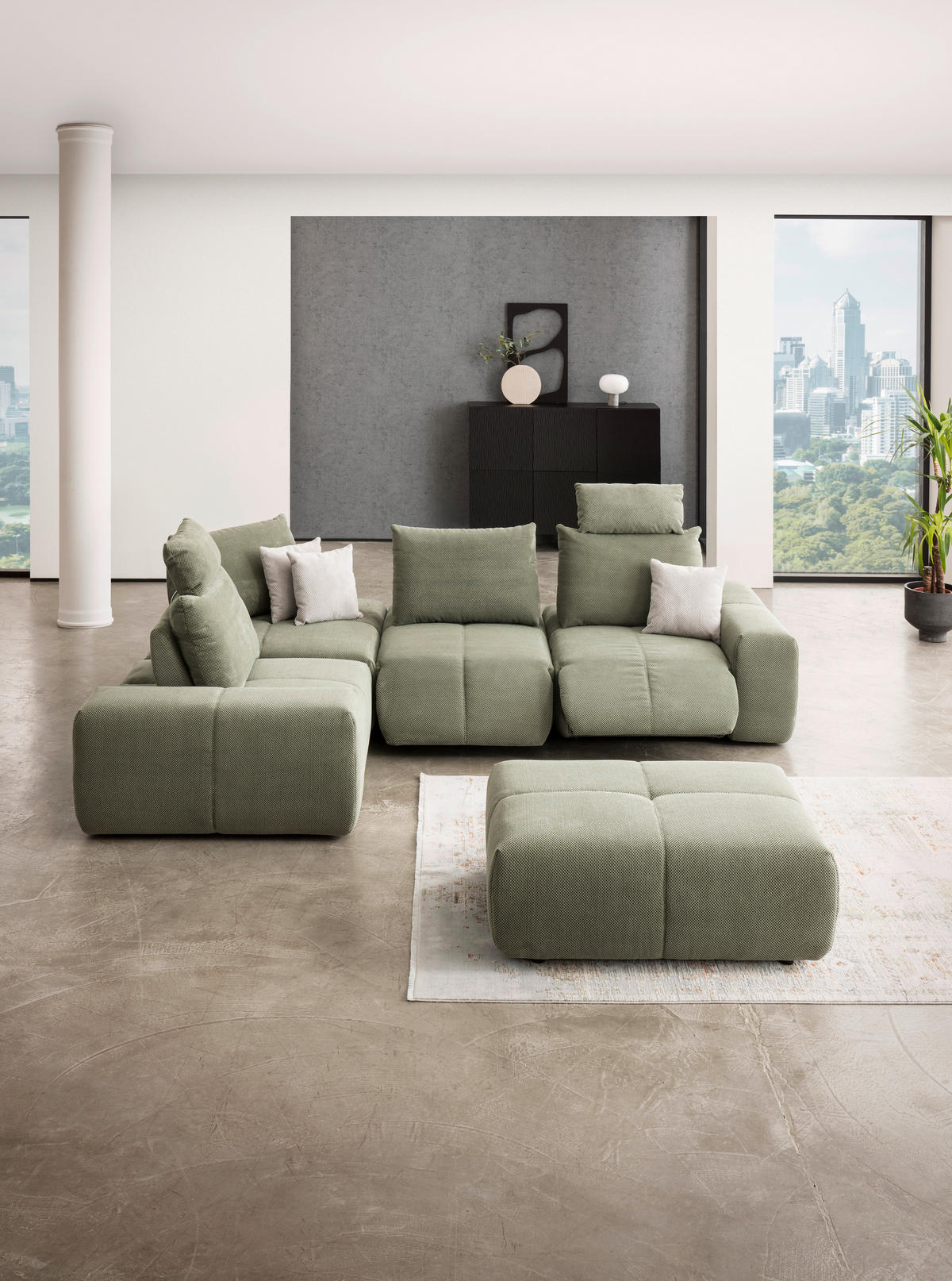 SEDACÍ SOUPRAVA, textil, olivově zelená - černá/olivově zelená, Design, textil/plast (236/94/326cm) - Xora