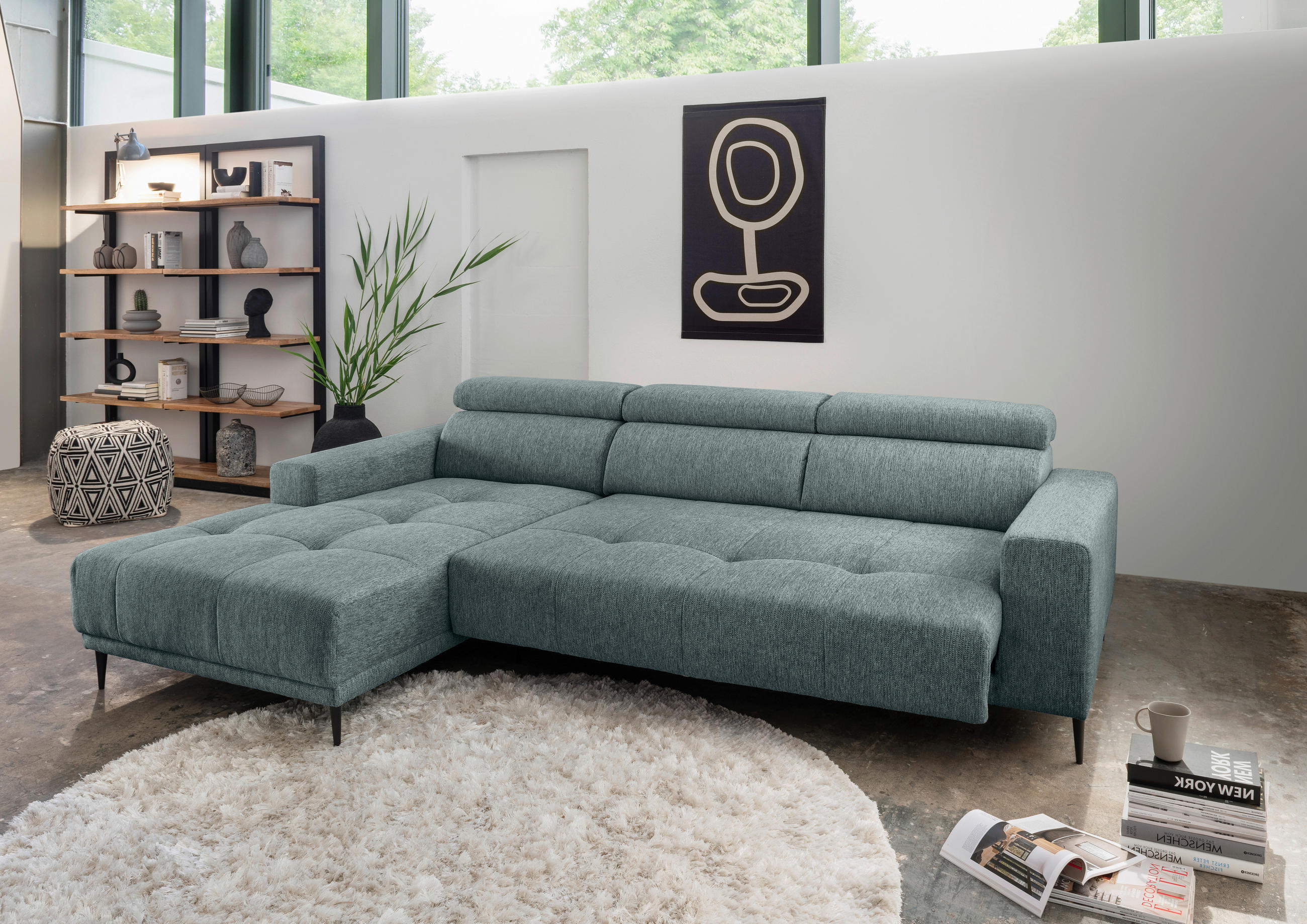 ECKSOFA Mintgrau Chenille  - Mintgrau/Schwarz, KONVENTIONELL, Textil/Metall (188/276cm) - Livetastic