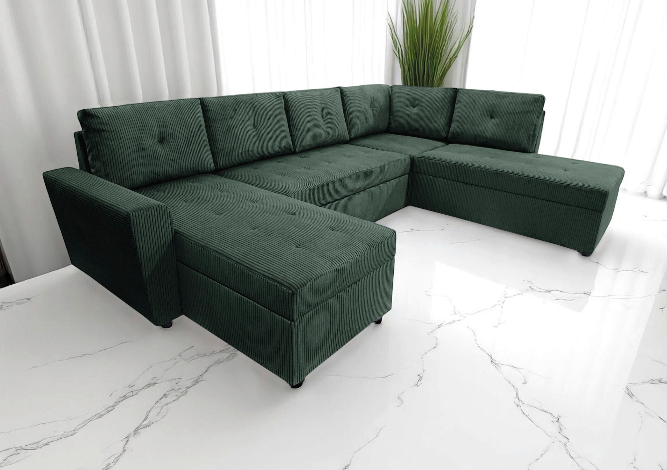 WOHNLANDSCHAFT TERMOLI Dunkelgrün Cord  - Dunkelgrün/Schwarz, Design, Kunststoff/Textil (155/297/212cm) - MID.YOU