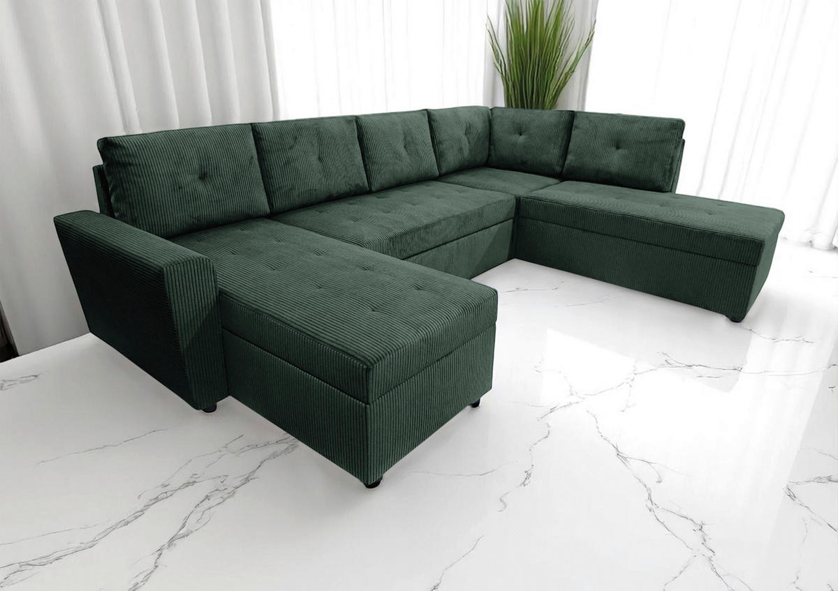 WOHNLANDSCHAFT TERMOLI Dunkelgrün Cord  - Dunkelgrün/Schwarz, Design, Kunststoff/Textil (155/297/212cm) - MID.YOU