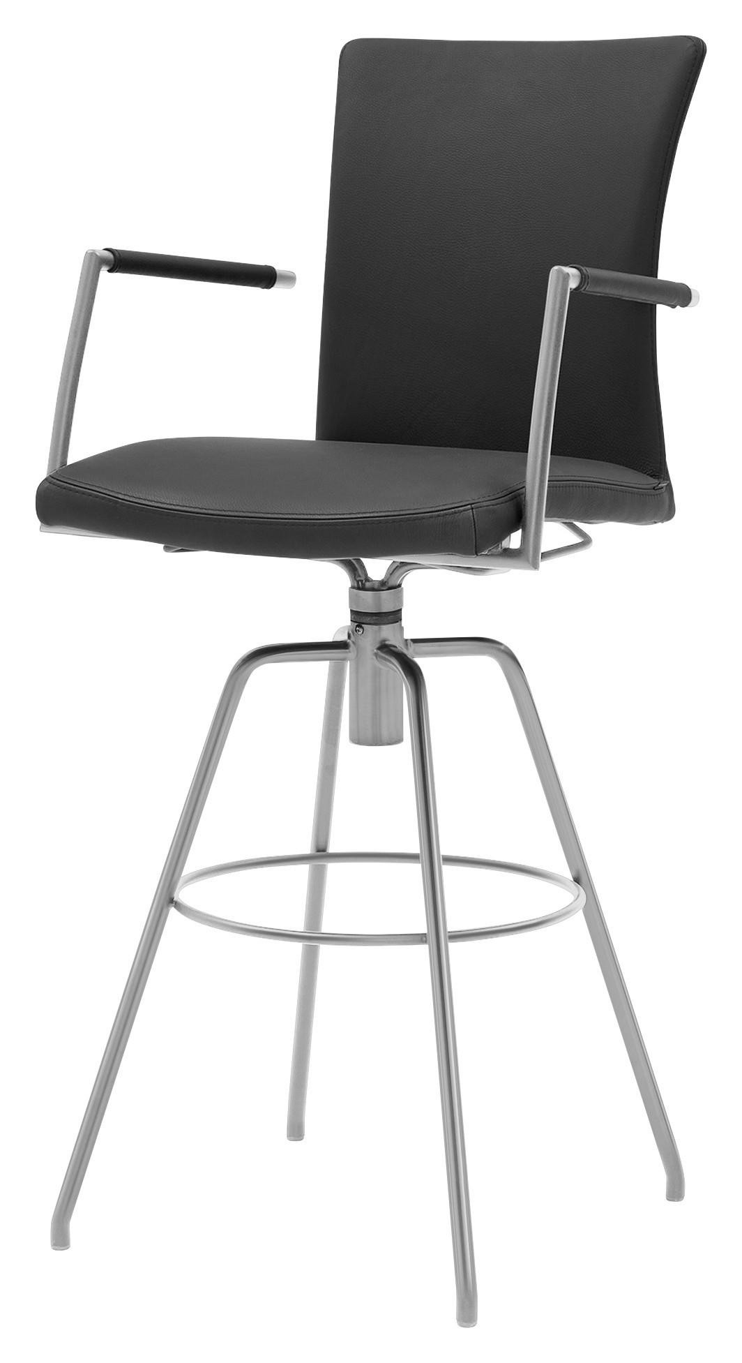 BARHOCKER Echtleder Schwarz Lederauswahl, Stoffauswahl, Typenauswahl, automatische Rückholfunktion - Schwarz, Design, Leder/Metall (55/114/58cm) - Musterring