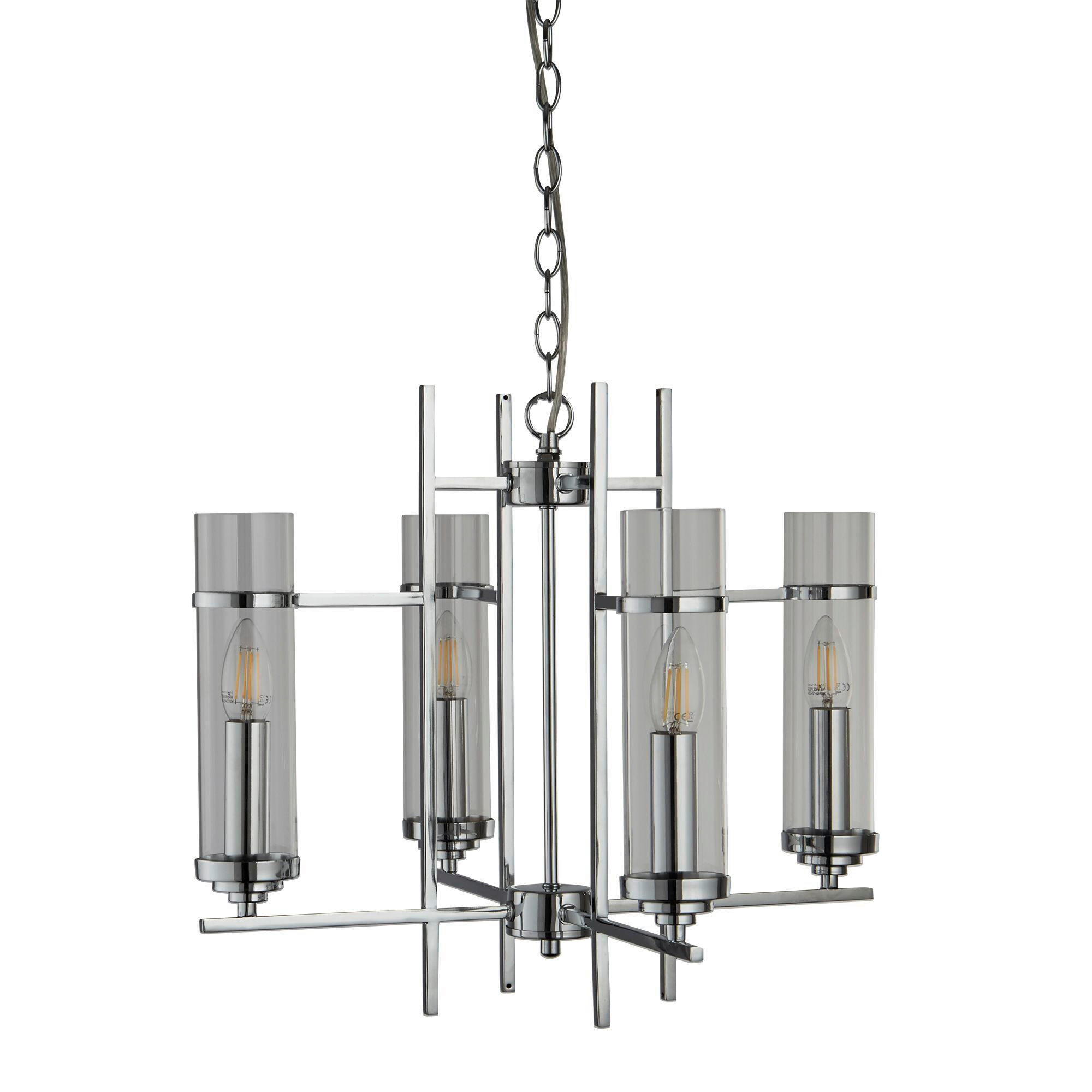 HÄNGELEUCHTE Milo Pendant 49/49/42-92 cm   - Chromfarben, Design, Glas/Metall (49/49/42-92cm) - Searchlight