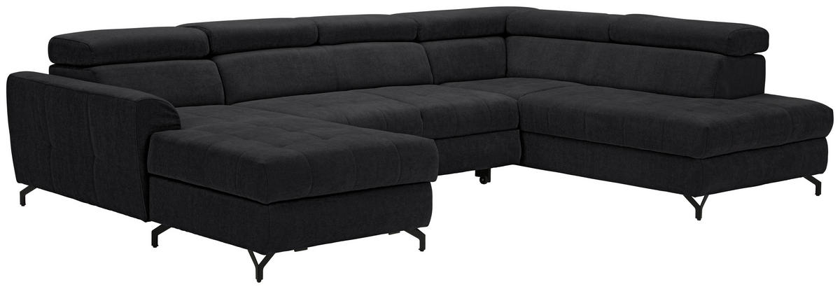WOHNLANDSCHAFT Schwarz Struktur  - Schwarz, Design, Textil/Metall (177/327/203cm) - Stylife