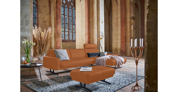 ECKSOFA in Echtleder Cognac  - Cognac/Anthrazit, KONVENTIONELL, Leder/Metall (324/182cm) - Ambiente