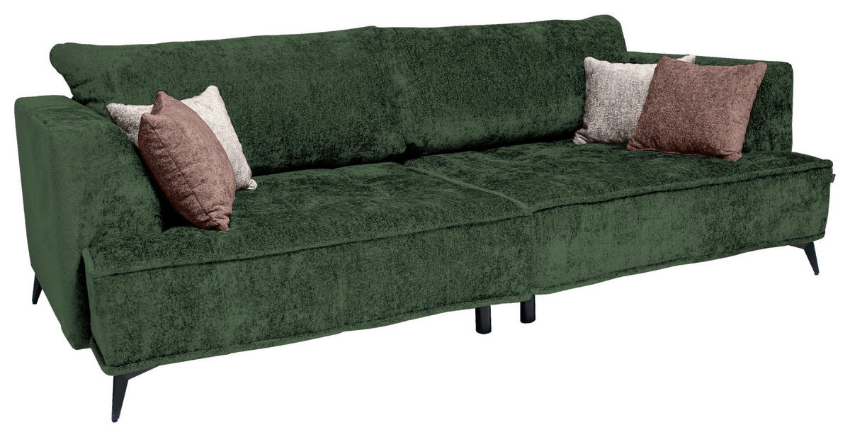 BIGSOFA in Chenille Dunkelgrün  - Dunkelgrün/Beige, Design, Textil/Metall (250/90/120cm) - home24