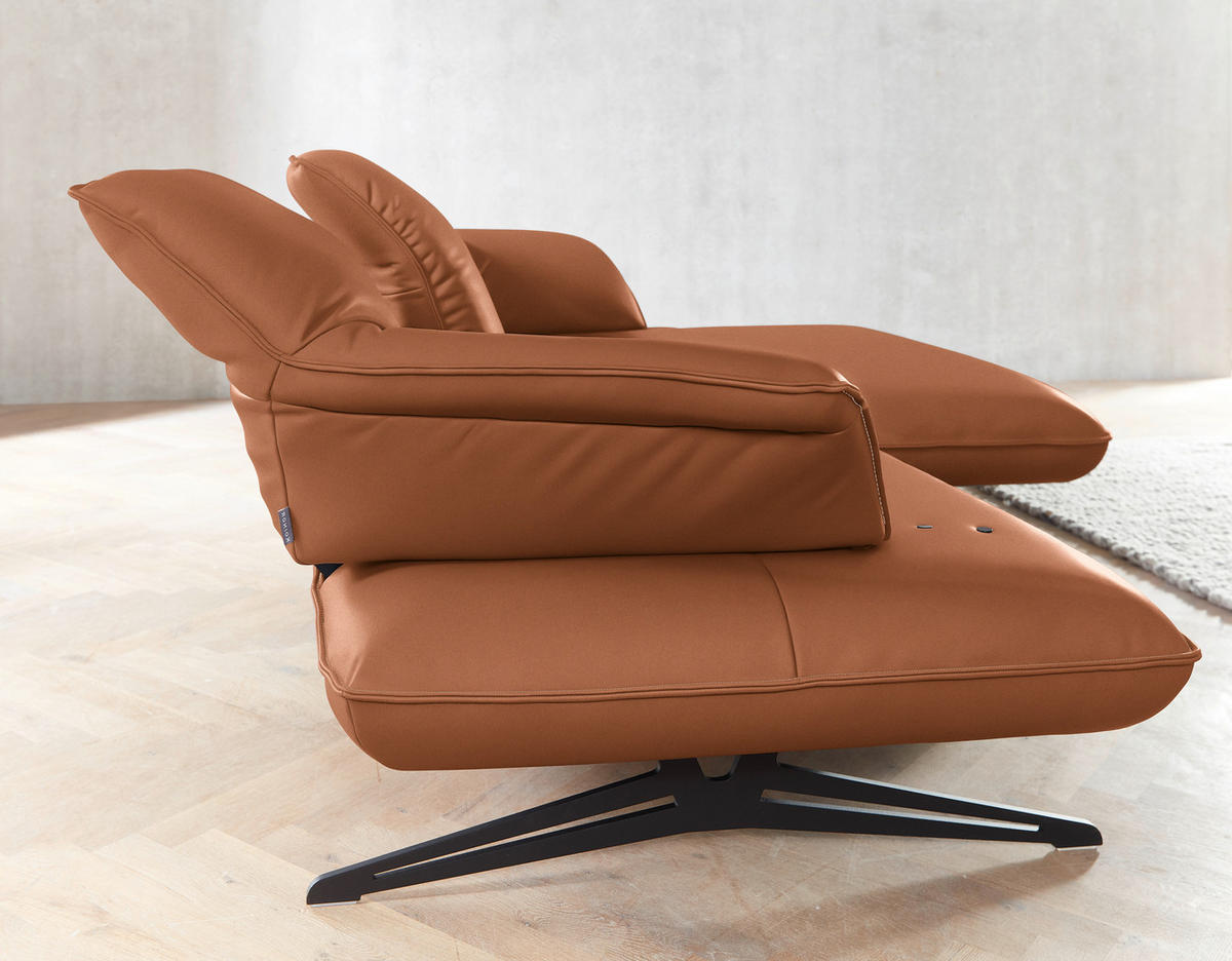 ECKSOFA in Echtleder Cognac  - Cognac/Beige, Design, Leder/Metall (252/169cm) - Koinor