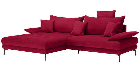 ECKSOFA in Flachgewebe Rot 176/292 cm - Rot/Schwarz, MODERN, Textil/Metall (176/292cm) - Carryhome