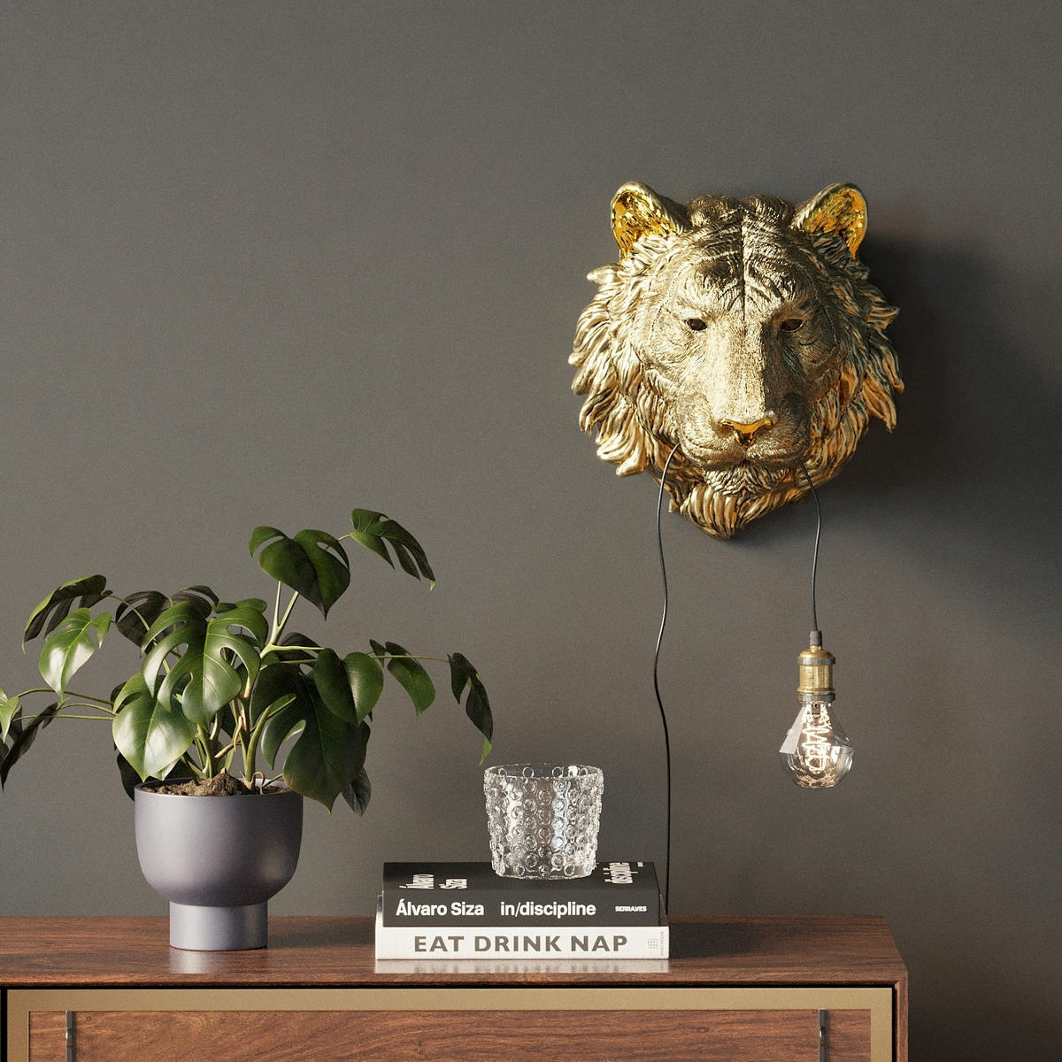 WANDLEUCHTE ANIMAL TIGER 31,5/33,5/24 cm  - Goldfarben, Design, Kunststoff (31,5/33,5/24cm) - Kare-Design