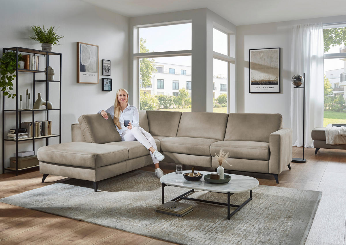 ECKSOFA Dieter Knoll Beigebraun Mikrofaser  - Beigebraun/Schwarz, Design, Textil/Metall (238/269cm) - Dieter Knoll