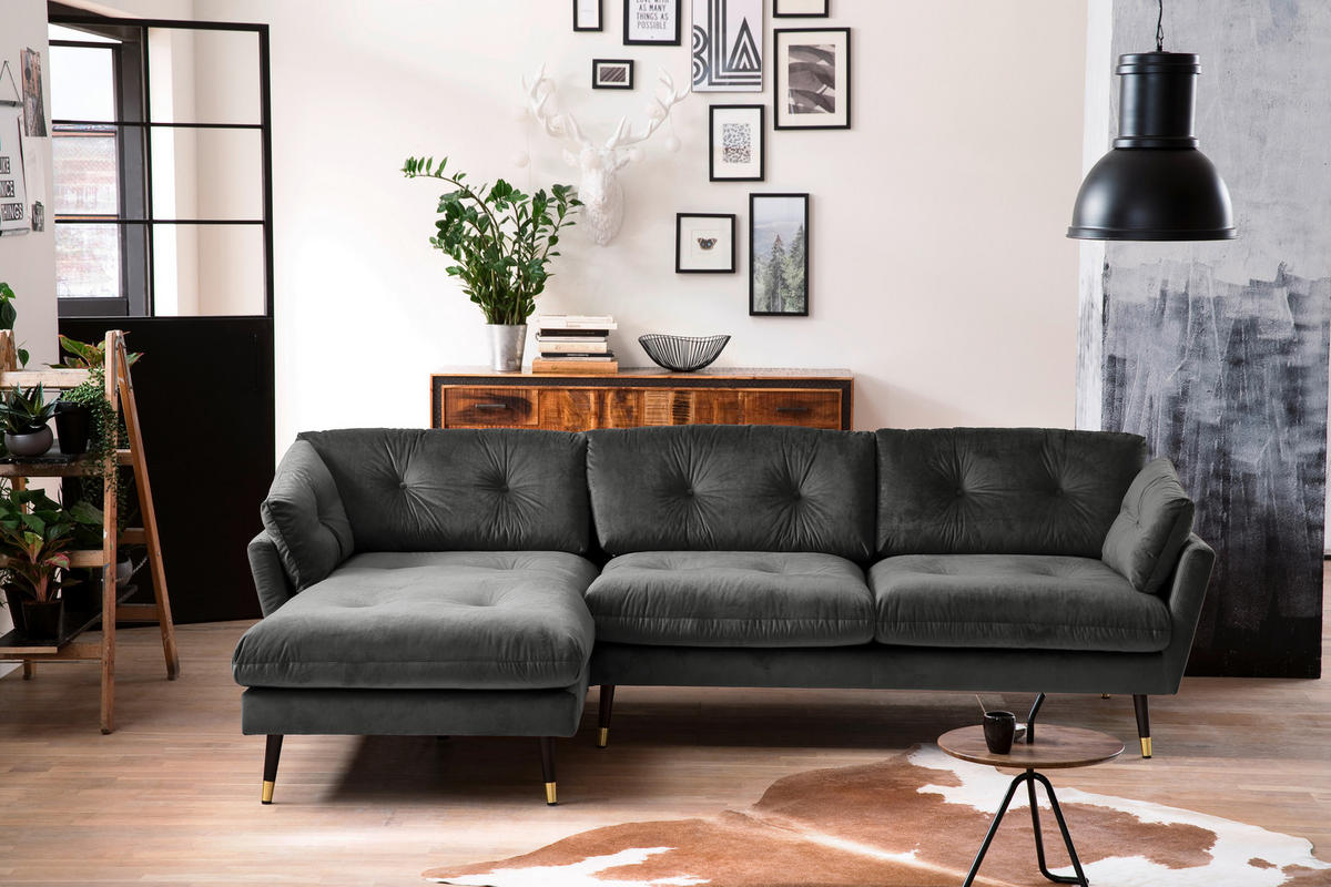 ECKSOFA Eckteil  JAPAN-REC.2S Anthrazit Samt  - Anthrazit, MODERN, Holz/Textil (269/155cm) - MID.YOU