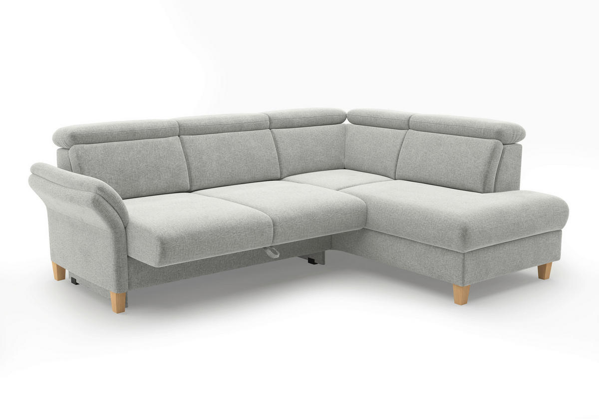 ECKSOFA GLENDALE E Hellgrau Flachgewebe  - Eichefarben/Hellgrau, KONVENTIONELL, Holz/Textil (247/193cm) - Sit & More