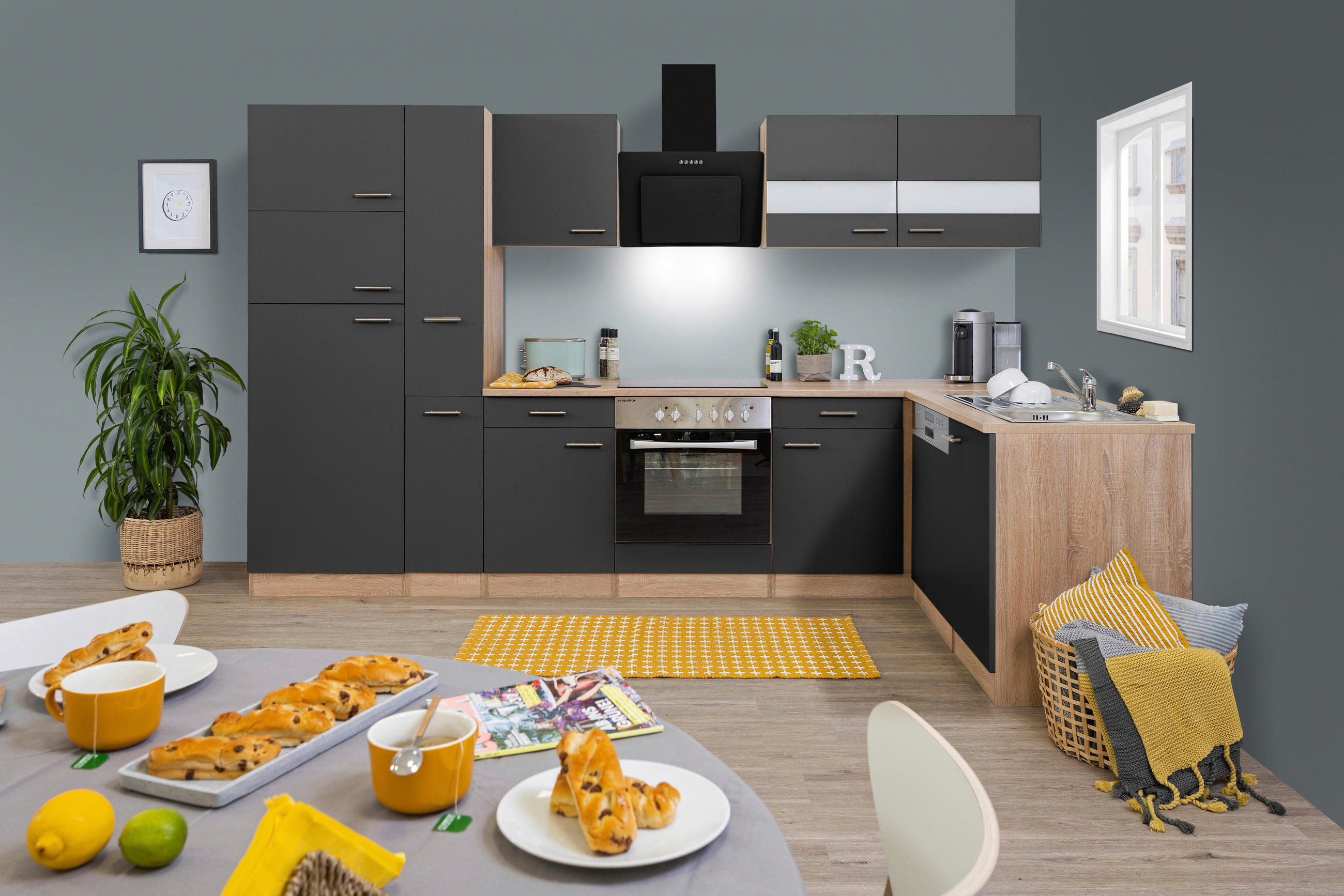 KÜCHENLEERBLOCK  310/172 cm  in Grau  - Edelstahlfarben/Eichefarben, Basics, Holzwerkstoff/Metall (310/172cm) - Respekta