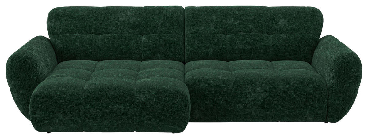 ECKSOFA NIVO Dunkelgrün Chenille Rücken echt  - Dunkelgrün/Schwarz, MODERN, Kunststoff/Textil (175/312cm) - Livetastic