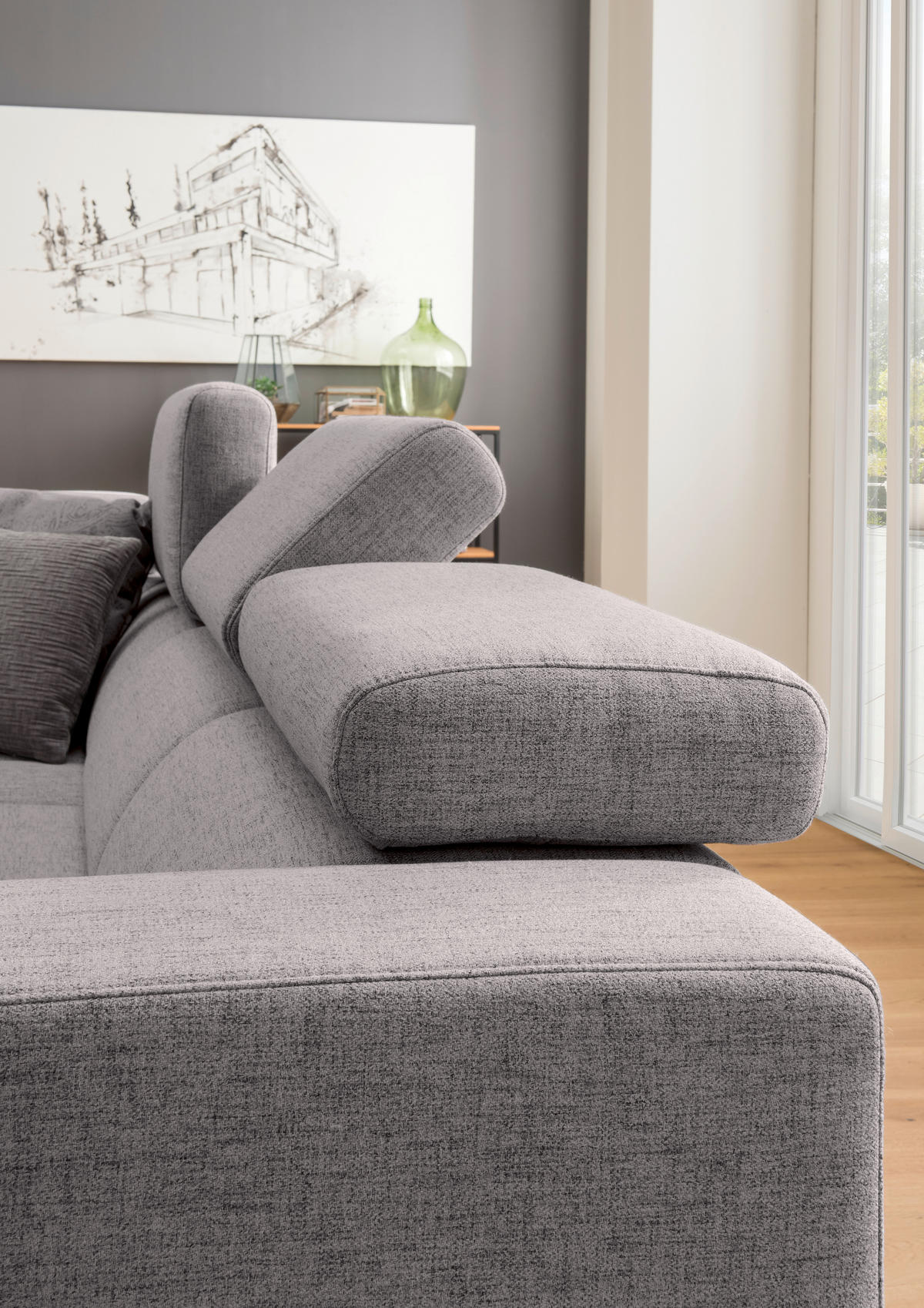 ECKSOFA in Chenille Hellgrau  - Chromfarben/Hellgrau, Design, Textil (207/301cm) - Xora