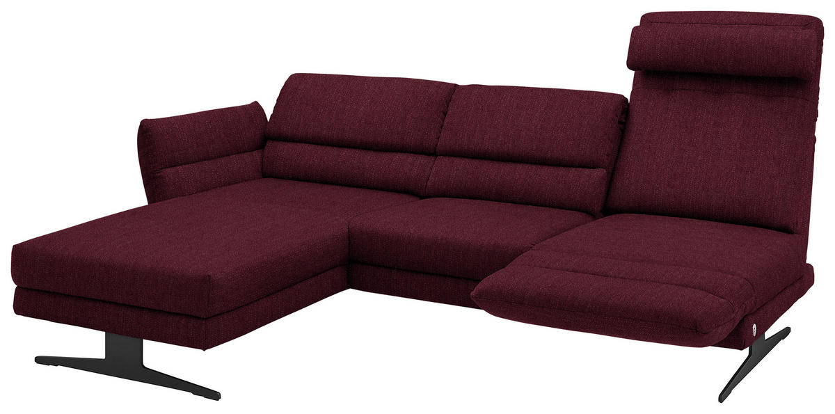 ECKSOFA in Flachgewebe Weinrot  - Weinrot/Schwarz, Design, Textil/Metall (176-217/279-327cm) - Dieter Knoll