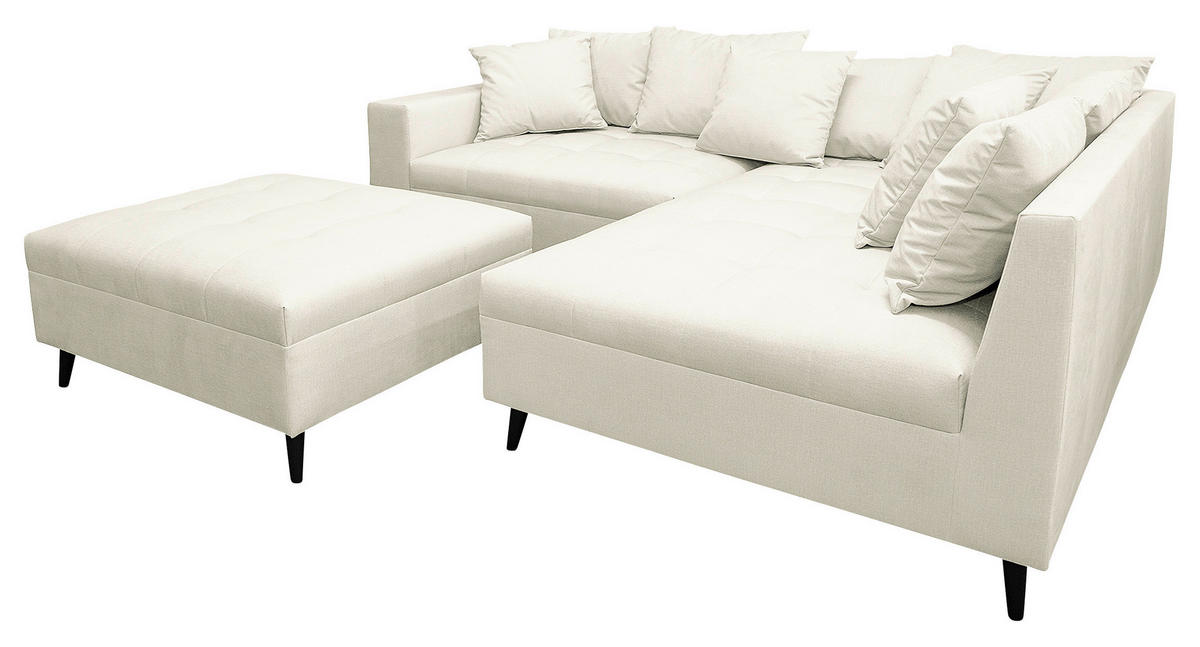 Ecksofa inkl. Hocker in Mikrofaser Hellgrau  - Hellgrau/Schwarz, Design, Holz/Textil (247/174cm) - MID.YOU