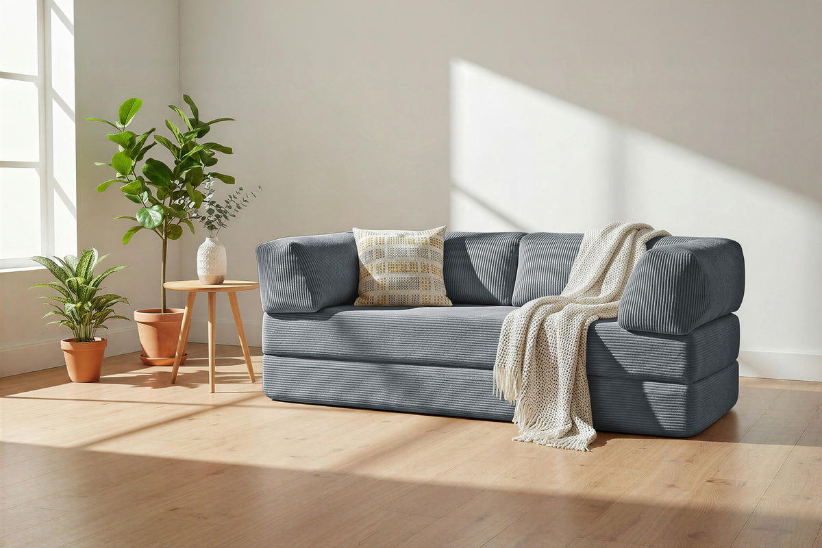 SCHLAFSOFA Cord Dunkelgrau  - Dunkelgrau, KONVENTIONELL, Textil/Metall (200/77/80cm) - Carryhome