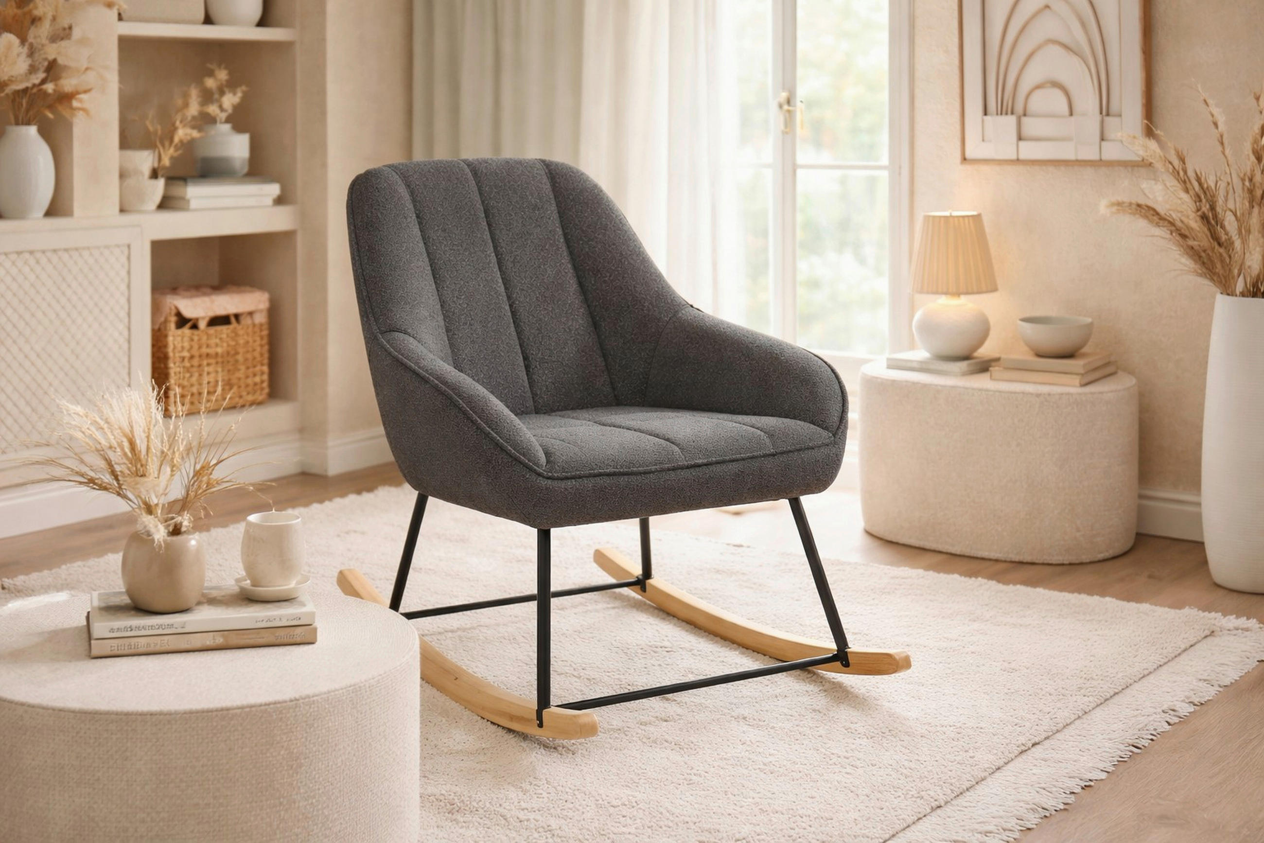 SESSEL Josi Teddystoff Dunkelgrau    - Dunkelgrau/Schwarz, Design, Holz/Textil (70/100/90cm) - MID.YOU