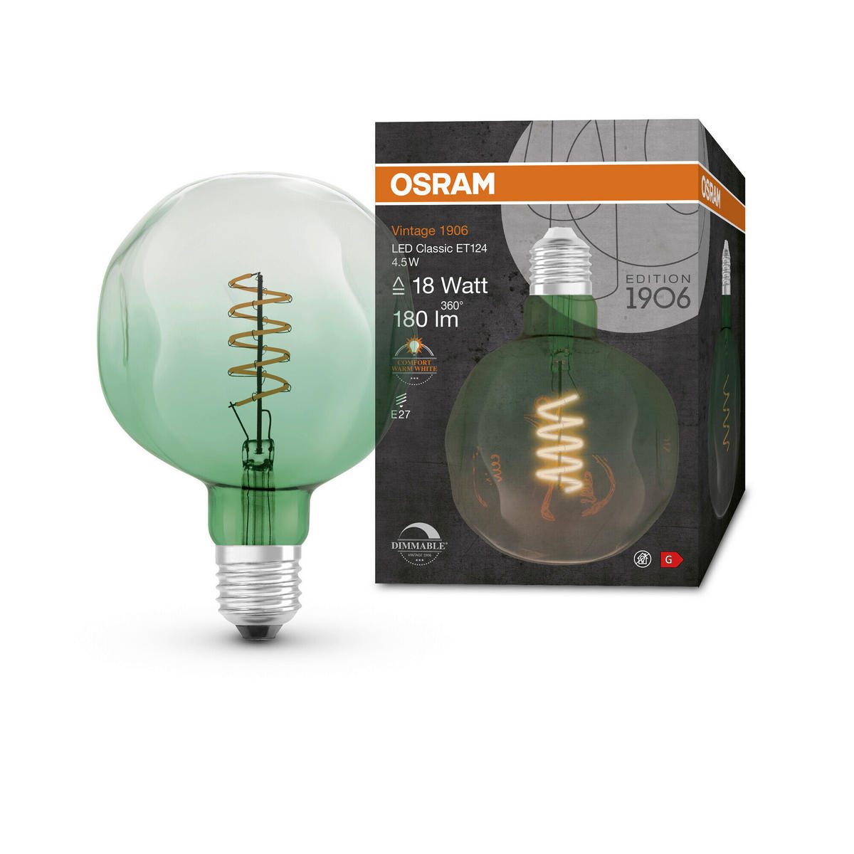 LED-LEUCHTMITTEL   E27 4,5 W  - Grün, Basics, Glas (12,5/17,6cm) - Osram