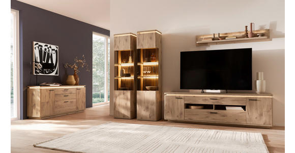 WOHNWAND 4-teilig  in Eichefarben  330/208/50 cm  - Eichefarben/Anthrazit, KONVENTIONELL, Glas/Holzwerkstoff (330/208/50cm) - Cantus