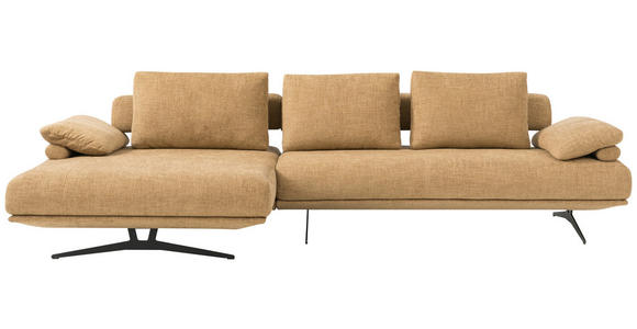 ECKSOFA  in Chenille Honig Rückenkissen, Armlehnenkissen  168/334 cm  - Schwarz/Honig, Design, Textil/Metall (168/334cm) - Dieter Knoll