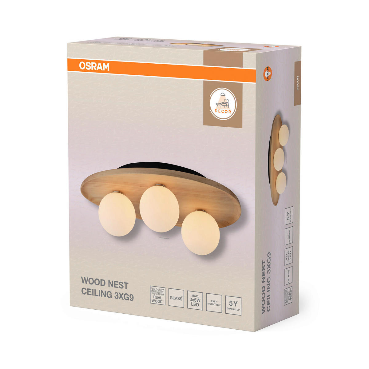 DECKENLEUCHTE    50/38,5/15,5 cm  - Naturfarben, Basics, Glas/Holz (50/38,5/15,5cm) - Osram