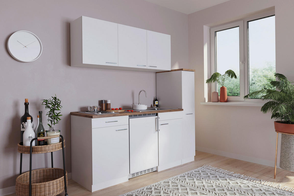 KÜCHENBLOCK 180 cm   in Weiß  - Nussbaumfarben/Alufarben, Basics, Holzwerkstoff/Kunststoff (180cm) - Respekta