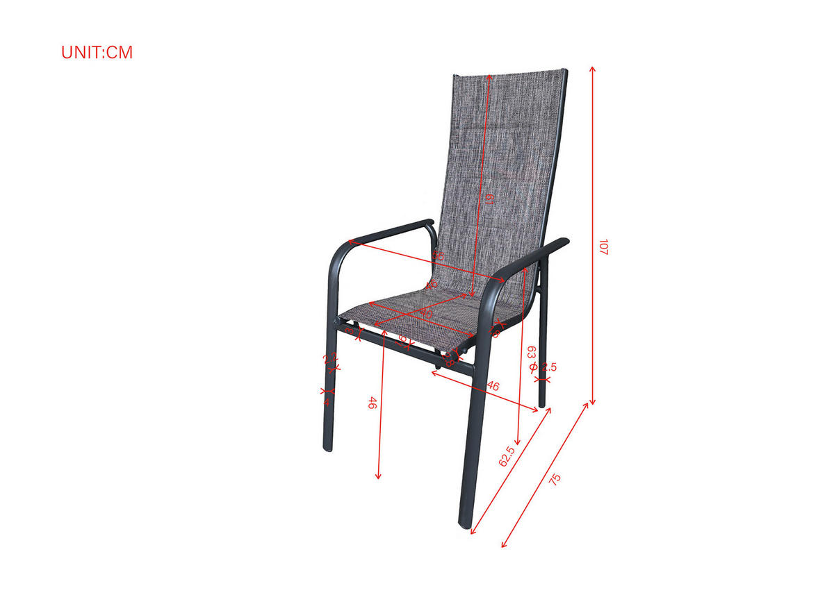KERTI KAROSSZÉK fém, textil antracit  - antracit, Basics, textil/fém (56/108/75cm) - Ambia Garden