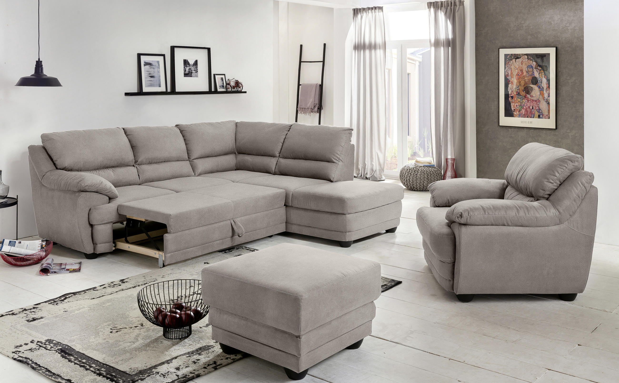 ECKSOFA in Mikrofaser Beige  - Beige/Schwarz, Design, Kunststoff/Textil (245/225cm) - Livetastic