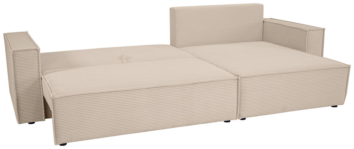ECKSOFA inkl. Funktionen Beige Cord  - Beige/Schwarz, Design, Textil (267/141cm) - Xora