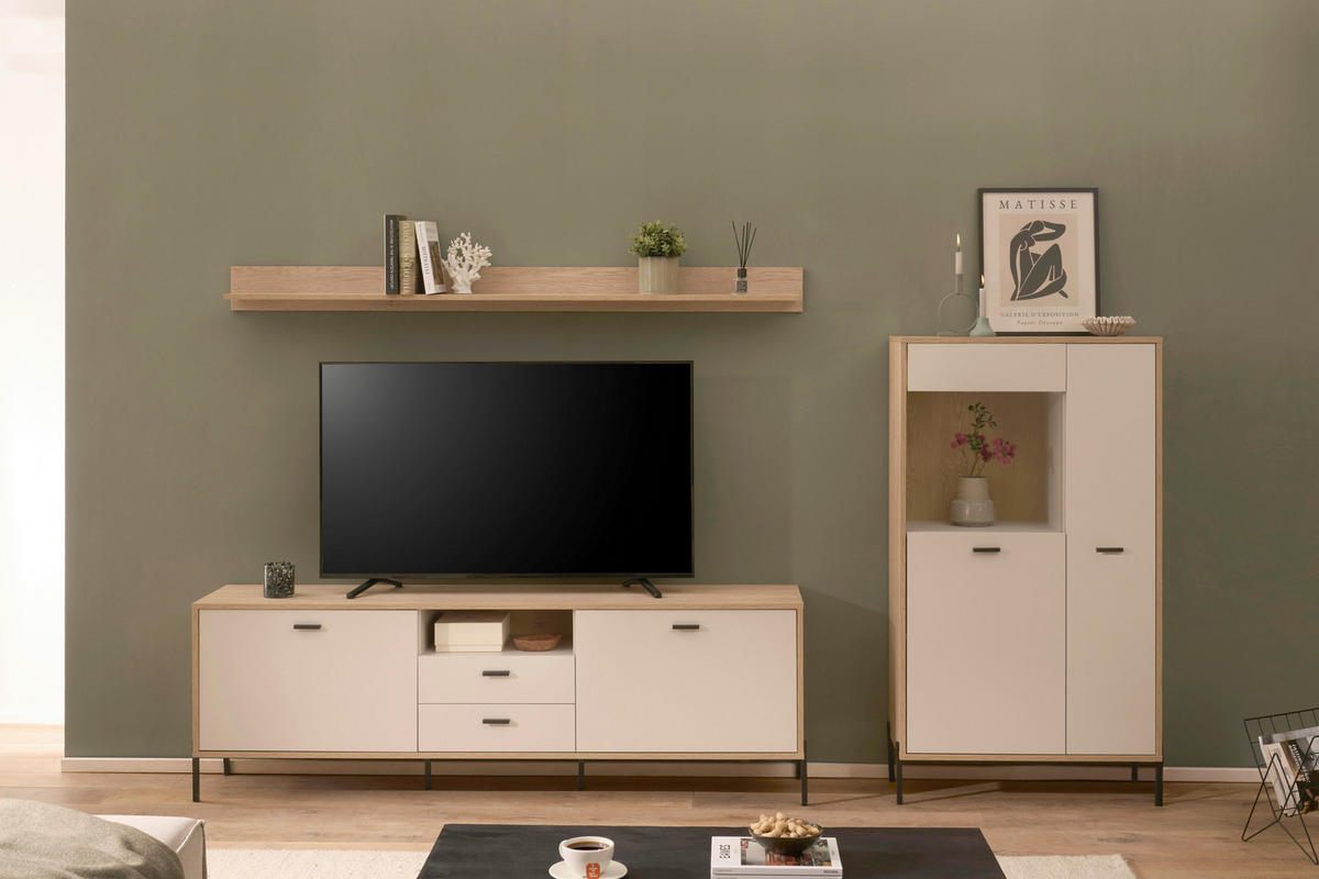WOHNWAND 3-teilig  in Eichefarben, Kaschmir  285/170/40 cm    - Kaschmir/Eichefarben, Design, Holzwerkstoff/Metall (285/170/40cm) - MID.YOU